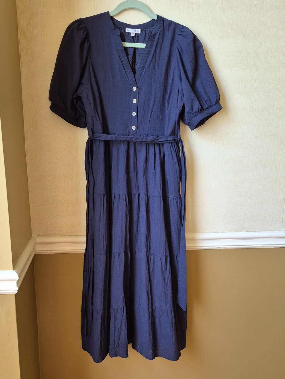 Baltic Born Camille Navy Button-Front Tiered Midi Dress